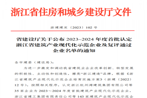 麗水建設(shè)丨我市7家建筑企業(yè)獲評(píng)省級(jí)建筑產(chǎn)業(yè)現(xiàn)代化示范企業(yè)榮譽(yù)